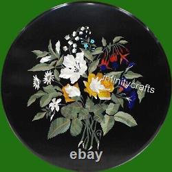 Beautiful Floral Pattern Inlay Work Coffee Table Top Black Marble Kitchen Table
