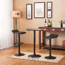 Belham Black Round Top Adjustable Height Bar Table and 2 Swivel Black Bonded Lea