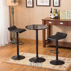 Belham Black Round Top Adjustable Height Bar Table and 2 Swivel Black Bonded Lea