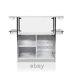 Benjara Bar Table 41 Marble Top Wine Holder Shelves Durable Metal White/Silver
