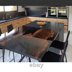 Black Epoxy Counter Slab, Side Kitchen Bar Counter Top, Epoxy Table Slab Table