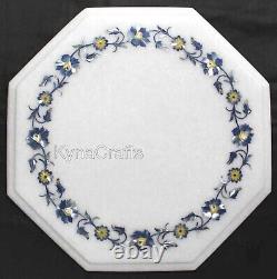 Blue MOP Inlay Work Coffee Table Top Octagon White Marble Corner Table for Hotel