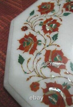 Carnelian Stone Inlay Work Coffee Table Top White Marble Bed Side Table for Home