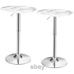 Costway 2PCS Adjustable Bar Table Round Pub Table Swivel withFaux Marble Top White