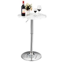 Costway 2PCS Adjustable Bar Table Round Pub Table Swivel withFaux Marble Top White