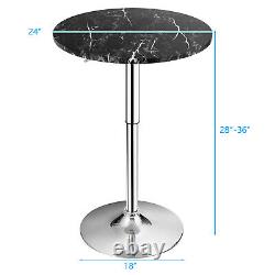 Costway 2PCS Round Pub Table Adjustable Swivel Bar Table withFaux Marble Top Black