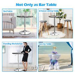 Costway 2PCS Round Pub Table Adjustable Swivel Bar Table withFaux Marble Top Black