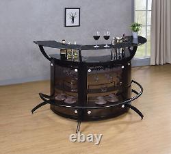 Dallas Contemporary Black 2-Shelf Curved Bar Wine Cabinet Table With Glass Top