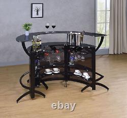 Dallas Contemporary Black 2-Shelf Curved Bar Wine Cabinet Table With Glass Top