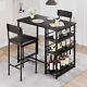 Dining Set Bar Table And 2 Height Pu Leather Chairs Wood Top Small Space Kitchen