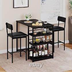 Dining Set Bar Table and 2 Upholstered Height Chairs Wood Top for Small Kitchen