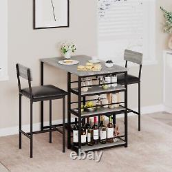 Dining Set Table and 2 Height Chairs Bar Stools Wood Top for Small Space Kitchen