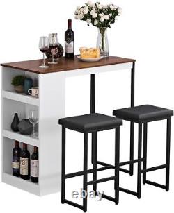 Dining Table Set Kitchen Bar Table Storage Shelves Wood Counter Height Table Top