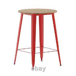 Flash Furniture Declan Indoor/Outdoor Bar Top Table 42 Brown Top with Red Base