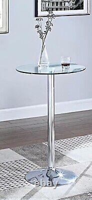 Glass Top Round Bar Table with Chrome Base