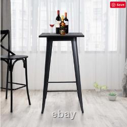 Glitzhome 41.50H Steel Pub Bar Table with Square Solid Elm Wood Top Black