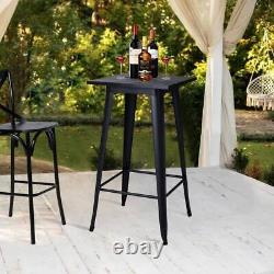 Glitzhome Bar Table 41.50 H, Solid Elm Wood Top Black Steel Metal/Wood Frame