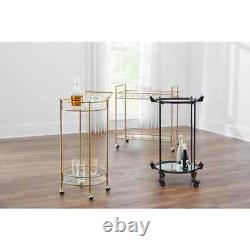 Gold Leaf Metal Glass Rolling Bar Cart Glass Top (30 in. W x 33 in. H)