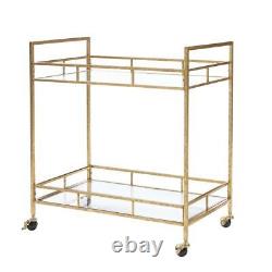 Gold Leaf Metal Glass Rolling Bar Cart Glass Top (30 in. W x 33 in. H)