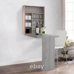 Huluwat Wall Mounted Folding Bar Tables 6.8 in. L Wood Top Rectangle in Gray