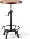Industrial Bar Table 33.47-39.37inch Height Adjustable Swivel Wooden Top Vintage