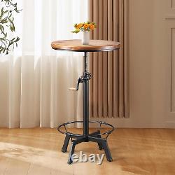 Industrial Bar Table 33.47-39.37Inch Height Adjustable Swivel Wooden Top Vintage