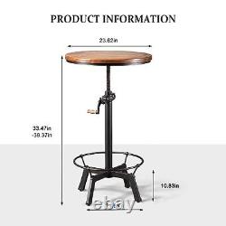 Industrial Bar Table 33.47-39.37inch Height Adjustable Swivel Wooden Top