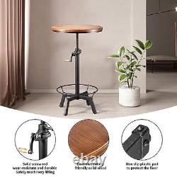 Industrial Bar Table 33.47-39.37inch Height Adjustable Swivel Wooden Top
