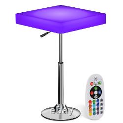 LED Luminous Adjustable Height Pub Bar Table 16 Colors Changing Square Tabletop