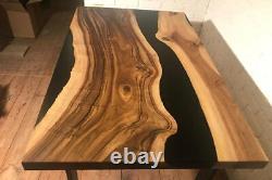 Live edge Custom Black Epoxy Resin Wooden River Style Bar top coffee table desk