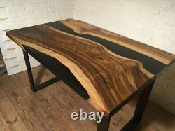 Live edge Custom Black Epoxy Resin Wooden River Style Bar top coffee table desk