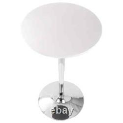 Lumisource Bar Table White Wood Top Adjustable Height with Chrome Pedestal Base