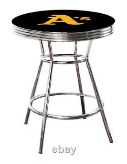 MLB Bar Table Black and Chrome withTeam Logo Vinyl Decal and a Glass Top Option