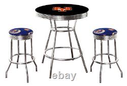 MLB Black Pub Bar Table Set withBackless Swivel Seat Stools and a Glass Top Option