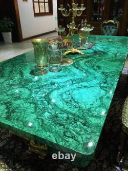 Malachite Gemstone Top Dining Table, Console Bar Table, Kitchen Slab Table Decor
