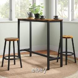 Mieres Bar Table Set 3-Piece Rustic Rectangle Wood Top, Metal Frame Material
