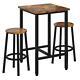 Mieres Top Bar Table Industrial Wooden Square Rustic Brown With 2-round Stools