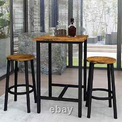 Mieres Top Bar Table Industrial Wooden Square Rustic Brown with 2-Round Stools