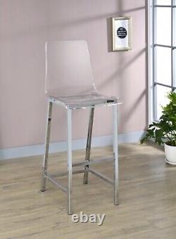 Modern 5pc Bar Table Dining Set Glass Top Acrylic Chairs Chrome Coaster 104873
