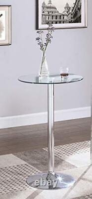 Modern Game Room Round Pub Height Bar Table Tempered Glass Top Chrome Base, C