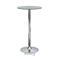 Modern Game Room Round Pub Height Bar Table Tempered Glass Top Chrome Base, C