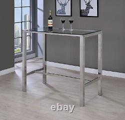 Modern Home Bar Pub Table Bistro Tempered Glass Top Metal Chrome Coaster 104873
