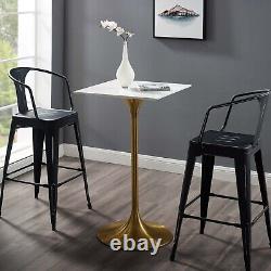 Modway Lippa 28 Square Wood Top Bar Table in Gold White