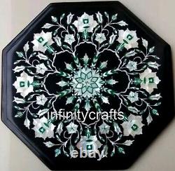 Mother of Pearl Inlay Work Coffee Table Top Octagon Black Marble Entryway Table