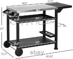 Outsunny Outdoor Grill Cart with Foldable Side Table, new