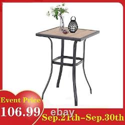 Patio Bar Table Outdoor Bar Height Bistro Table with Wooden-Like Table Top