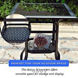 Patio Table Outdoor Dining Metal Table Glass Top Garden Bistro 2-tier Bar Table