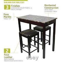 Remington High Top Counter Height Bar and Pub Table Set with 2 Chairs, Brown