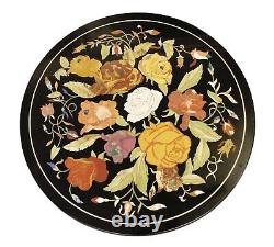 Round Marble Coffee Table Top Flower Pattern Inlay Work Bar Side Table for Hotel