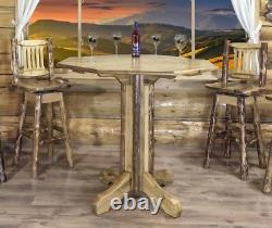Rustic LOG Pub Table Solid Pine Bar Tables ROUND Top 40 Varnished Lodge